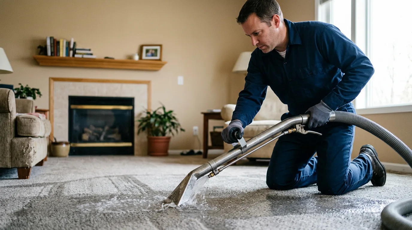 Water damage restoration technician working near Rewey, WI